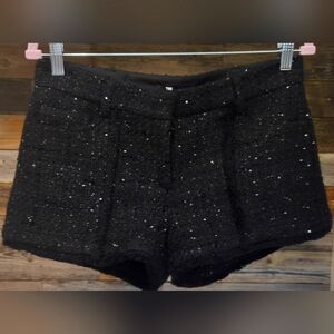 The Kooples Elegant Chic Sequin Black High Waist Tailored Shorts With Fringe Hem